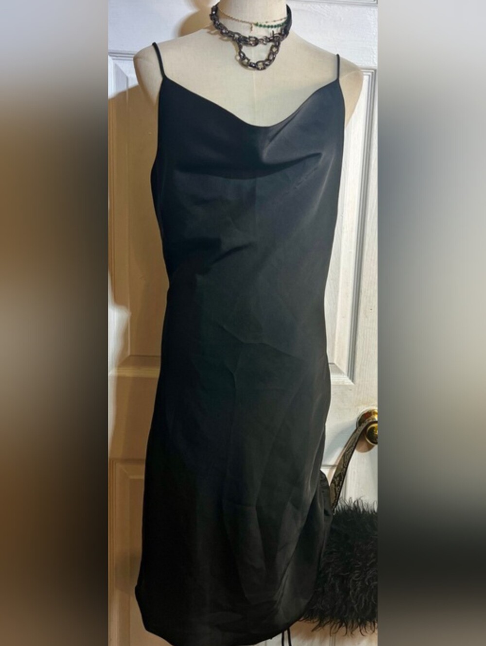 Bishop+Young Black Satin Indie Cowl Midi Dress NWT